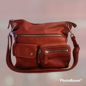 VTG FOSSIL Sutter Red Soft Pebbled Leather Cross Body Hobo Bag